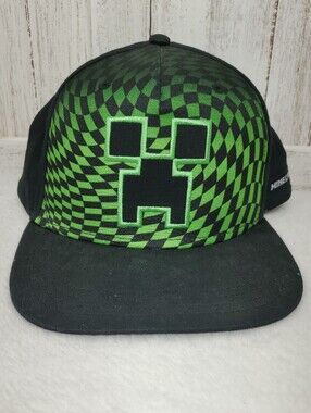 Minecraft Green & Black Creeper Snapback Baseball Hat Embroidered Youth OSFM